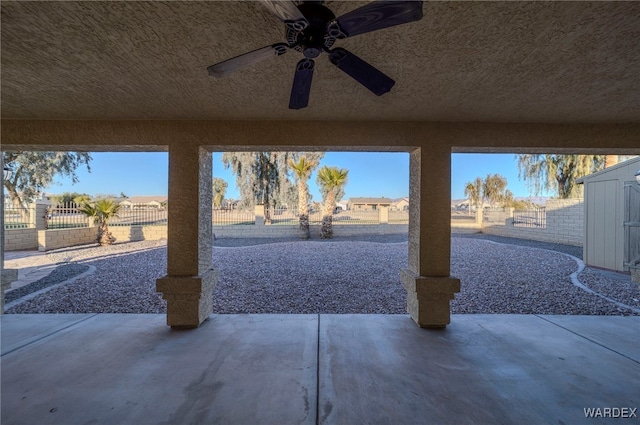 view of patio / terrace featuring ceiling fan and a fenced backyard