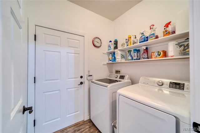 1878 E Clear Lake Dr, Fort Mohave, AZ 86426 - washroom with separate washer and dryer, wood finished floors, and laundry area