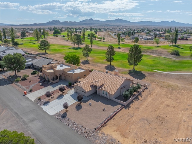 drone / aerial view featuring a mountain view