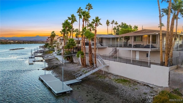 dock area featuring a water view