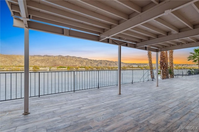 view of patio / terrace featuring a mountain view