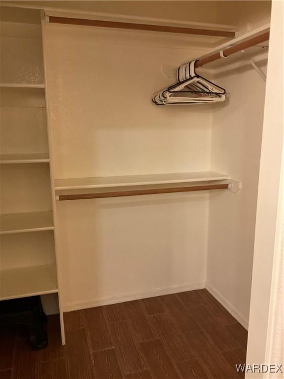 walk in closet featuring dark wood-style flooring