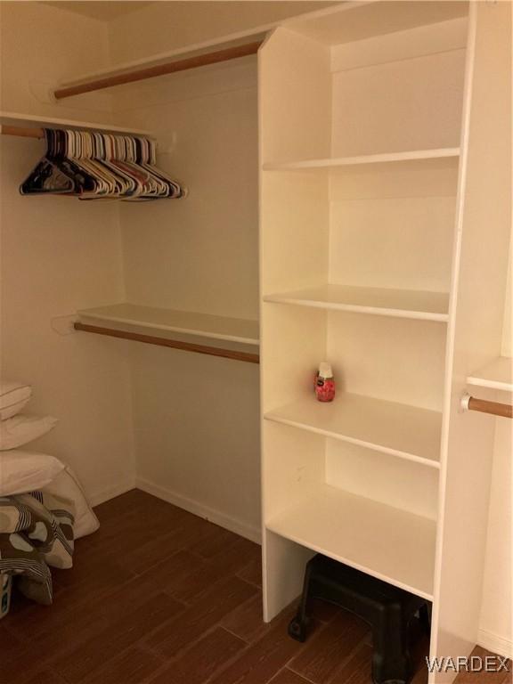 walk in closet featuring dark wood-style floors