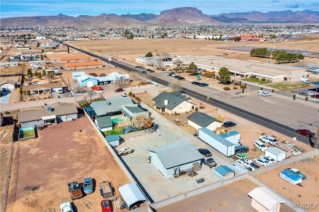 drone / aerial view featuring a mountain view