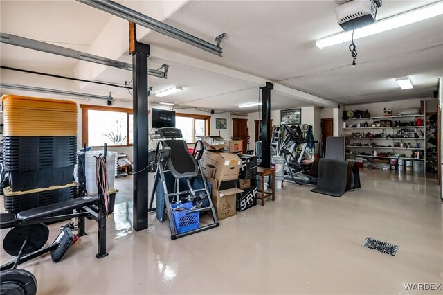 garage with a garage door opener