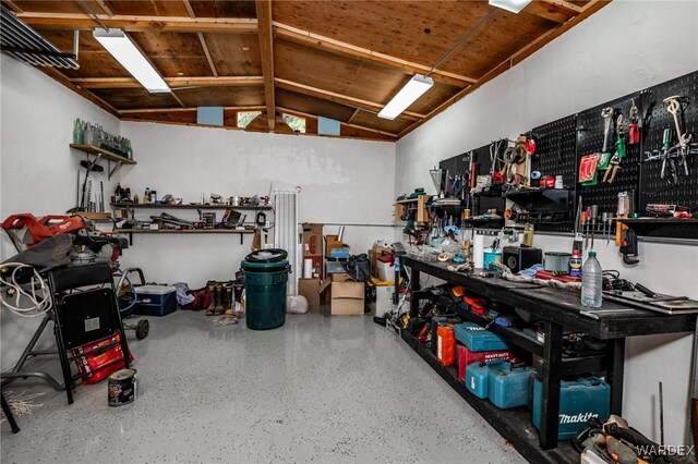 garage featuring a workshop area