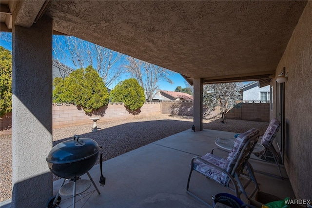 view of patio / terrace with a fenced backyard and area for grilling