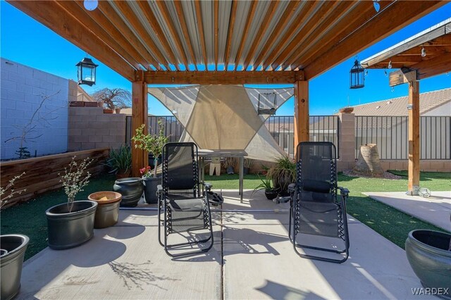 view of patio featuring a fenced backyard and a pergola