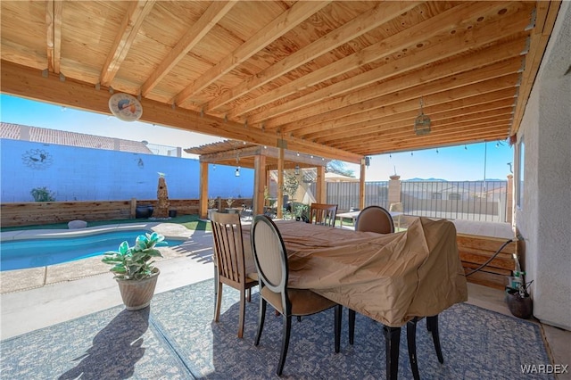 view of patio / terrace featuring a fenced backyard and a fenced in pool