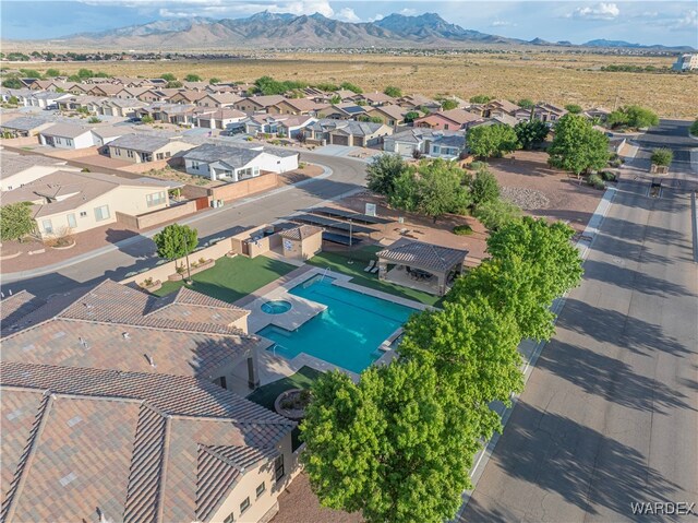 birds eye view of property featuring a residential view and a mountain view