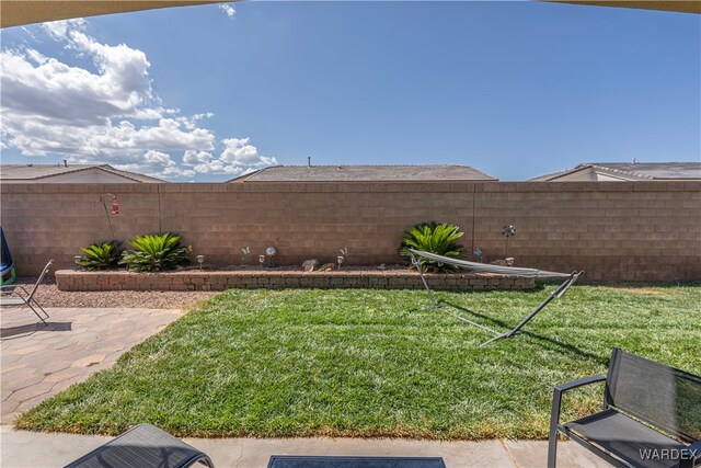 view of yard with a patio and a fenced backyard