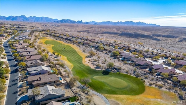 birds eye view of property featuring a residential view, a mountain view, and golf course view