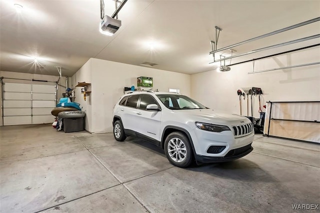 garage with a garage door opener