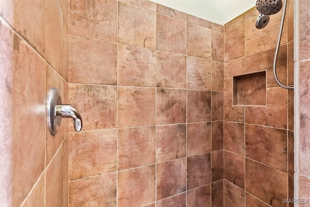 interior details featuring a tile shower