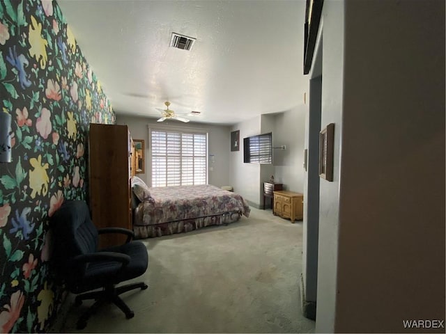 211 Columbine Dr, Lake Havasu, AZ 86403 - bedroom featuring carpet flooring, a ceiling fan, and visible vents