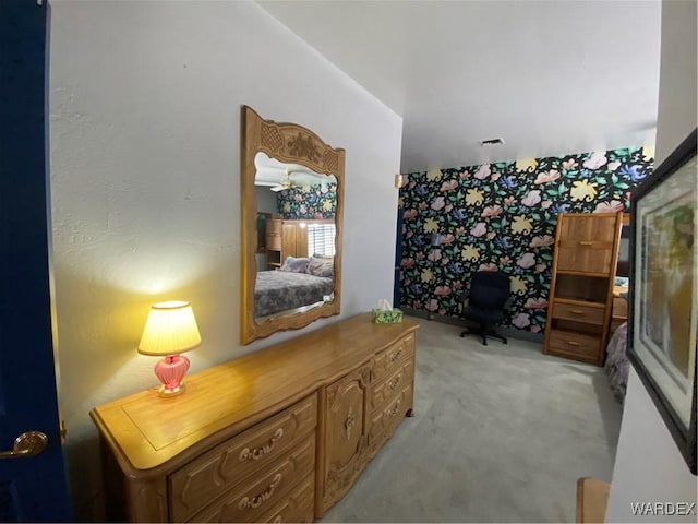 211 Columbine Dr, Lake Havasu, AZ 86403 - office space featuring an accent wall, light carpet, wallpapered walls, and visible vents