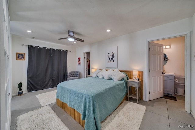 bedroom featuring a ceiling fan and recessed lighting