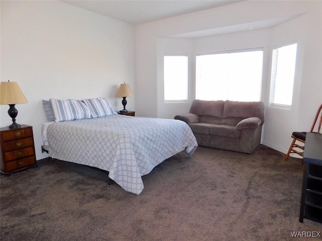 bedroom featuring dark carpet