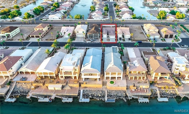 10730 S River Terrace Dr, Mohave Valley, AZ 86440 - bird's eye view featuring a water view and a residential view
