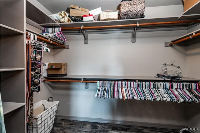 walk in closet featuring wood finished floors