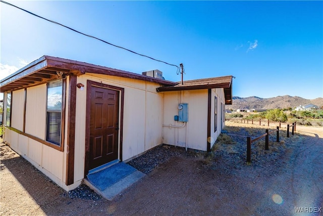 view of outdoor structure featuring a mountain view