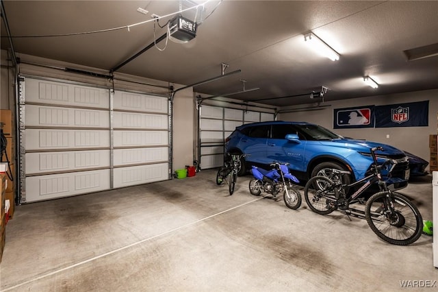 garage with a garage door opener