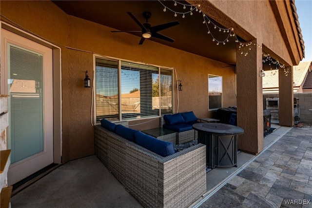 view of patio / terrace featuring an outdoor hangout area and a ceiling fan