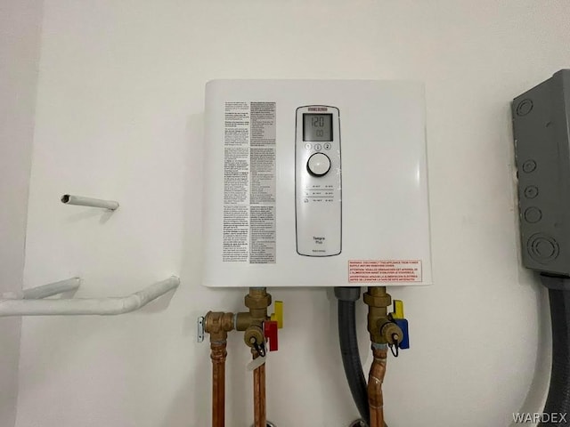 details featuring tankless water heater