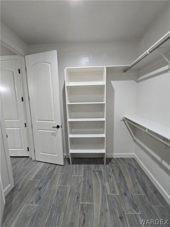 walk in closet with wood tiled floor