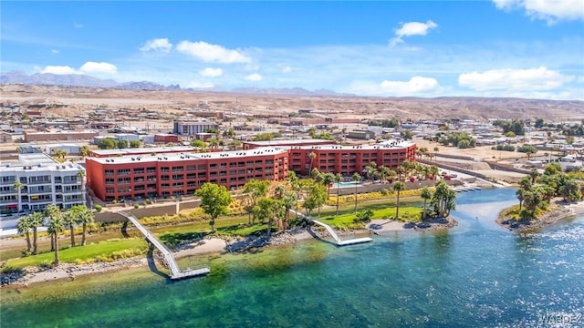 aerial view with a water and mountain view