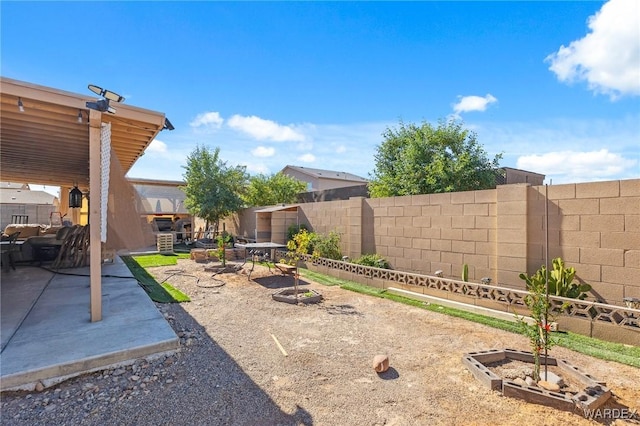 view of yard with a patio area and a fenced backyard