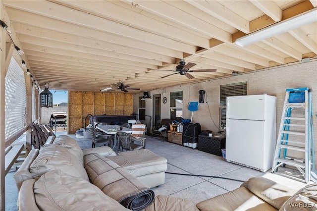 view of patio / terrace with outdoor dining space, outdoor lounge area, and ceiling fan