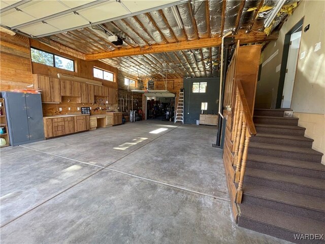 garage with a garage door opener