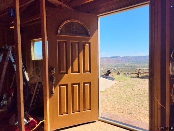 interior space with a mountain view