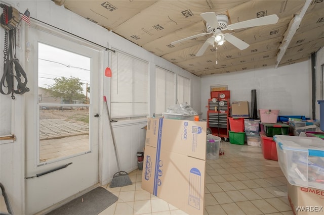 storage featuring a ceiling fan