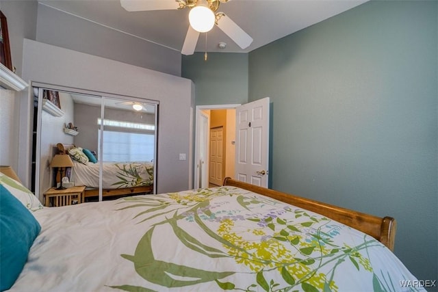 bedroom featuring a closet and a ceiling fan