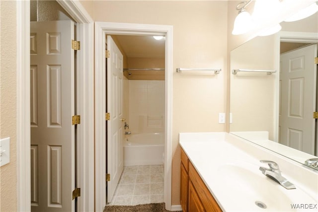 full bathroom with tile patterned flooring, vanity, and shower / bath combination