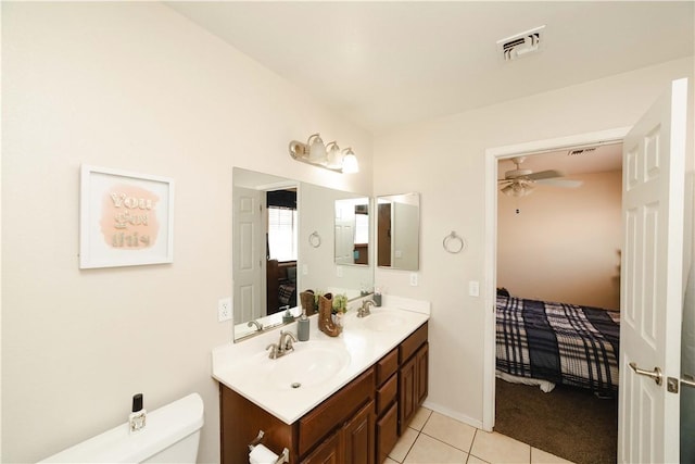 3048 Mallory Loop, Kingman, AZ 86401 - ensuite bathroom featuring double vanity, tile patterned floors, a ceiling fan, and toilet
