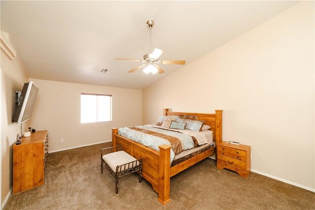 3048 Mallory Loop, Kingman, AZ 86401 - carpeted bedroom with baseboards, lofted ceiling, and ceiling fan