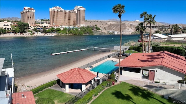 aerial view featuring a water view