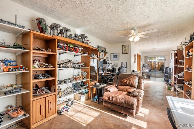 interior space with a ceiling fan