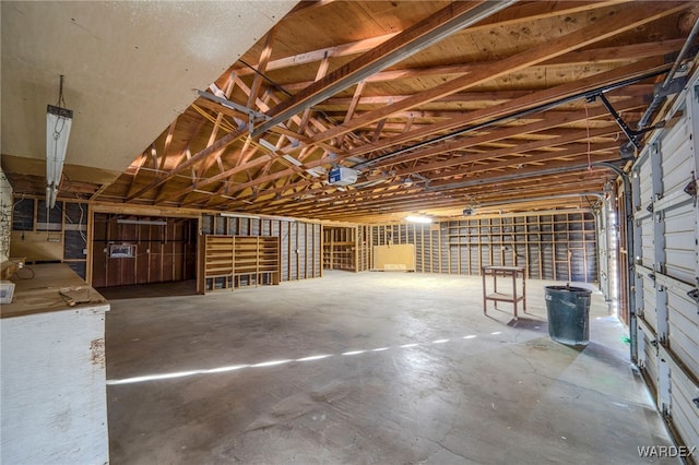 garage with a garage door opener