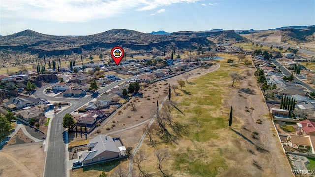 aerial view featuring a residential view and a mountain view