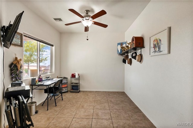 2499 Sonoma Rd, Bullhead City, AZ 86442 - office area with a ceiling fan, visible vents, baseboards, and light tile patterned flooring