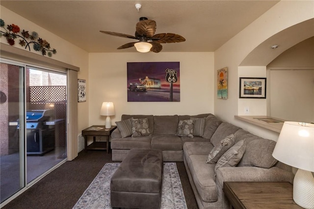 1650 Smoketree Ave Unit 103, Lake Havasu, AZ 86403 - carpeted living area with ceiling fan and arched walkways