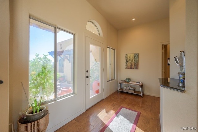 entryway with wood finished floors