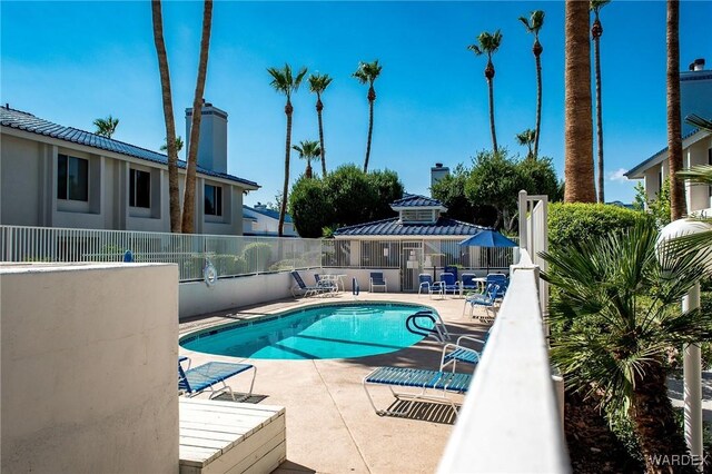 pool featuring a patio area and fence