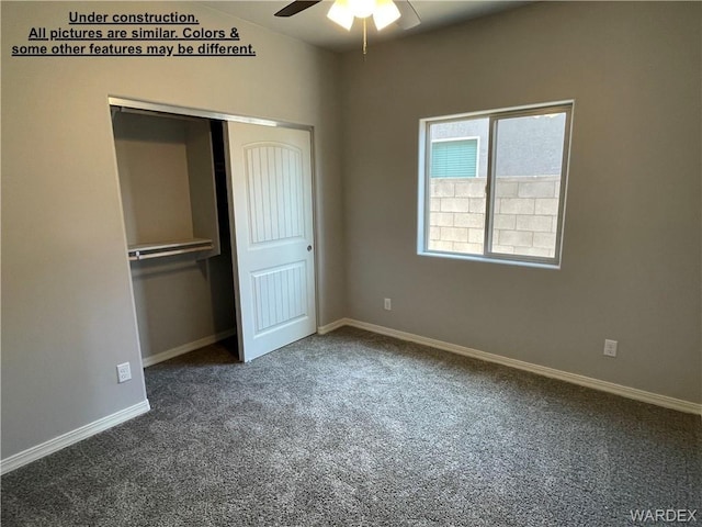 4939 N Famoso Dr, Kingman, AZ 86409 - unfurnished bedroom featuring carpet floors, a closet, baseboards, and ceiling fan