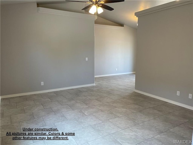 4939 N Famoso Dr, Kingman, AZ 86409 - spare room with a ceiling fan, lofted ceiling, and baseboards