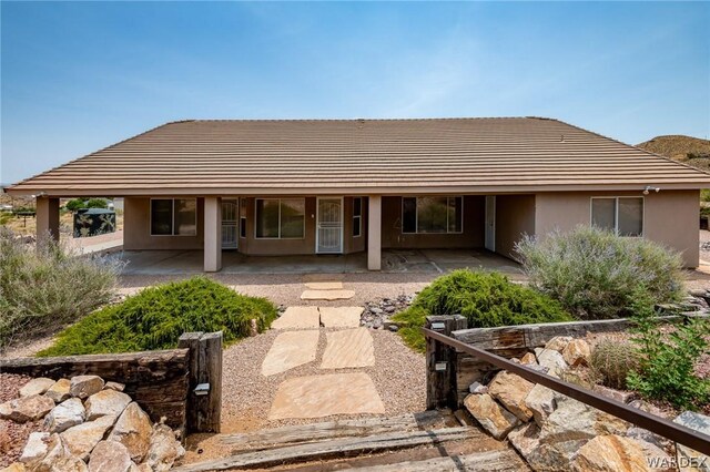 rear view of house with a patio area and stucco siding